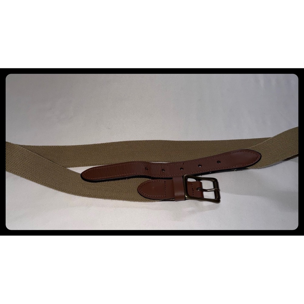 Lands' End Belt Mens 36 Tan Leather Trim Elastic Webbed Casual Preppy
